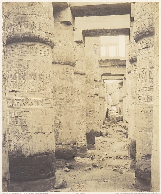 Félix Teynard, Karnak (Thèbes), Palais - Salle Hypostyle - Fenêtre et Chapiteaux des Galleries Latérales