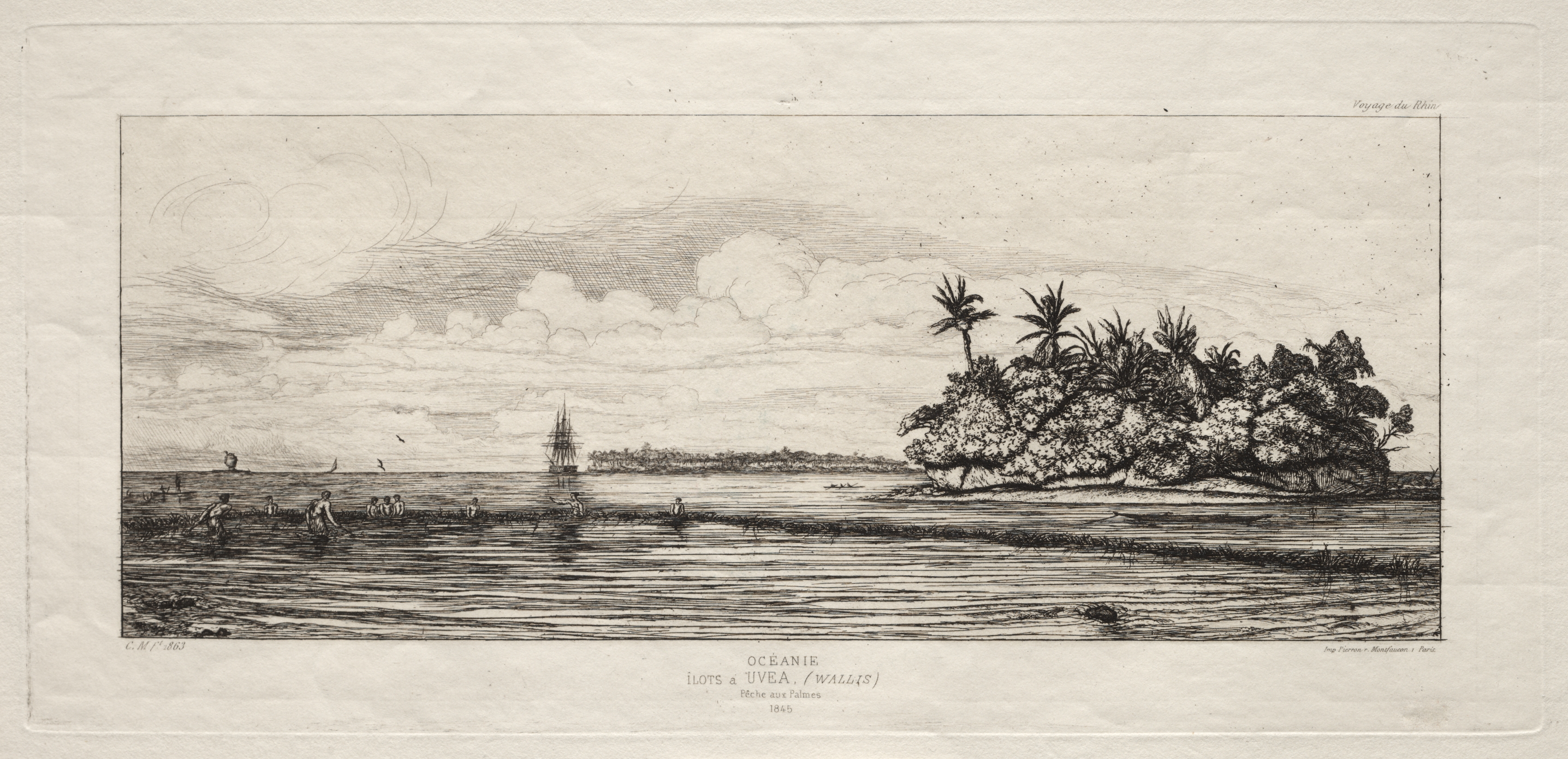 Charles Meryon, Oceania:  Fishing near Islands with Palms in the Uea or Wallis Group, 1845