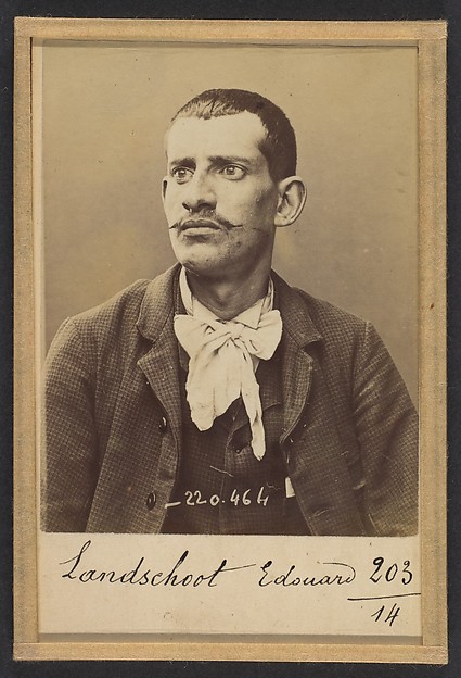 Alphonse Bertillon, Landschoot. Edouard. 27 ans, né le 6/8/67 à Paris. Bijoutier. Anarchiste. 2/7/94.