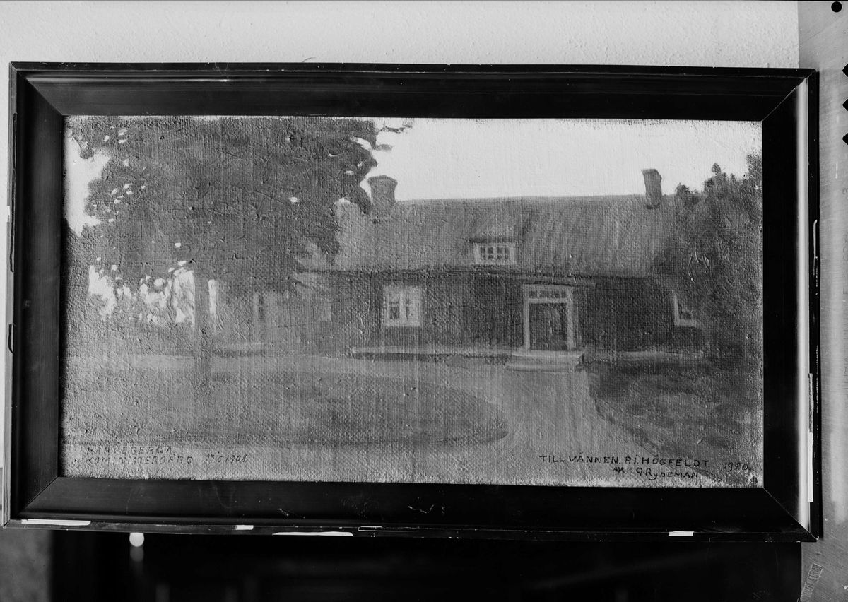 Gunnar Sundgren, Oljemålning föreställande Härkeberga kaplansgård tillhörande godsägare Per Johan Högfeldt, Nyborgs gård, Håtuna socken, Uppland 1940