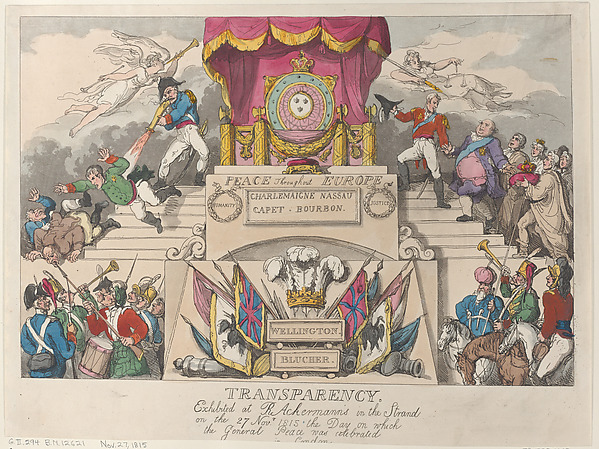 Thomas Rowlandson, Transparency: Exhibited at R. Ackermann's in the Strand on the 27th November 1815, the Day on which the General Peace was Celebrated in London