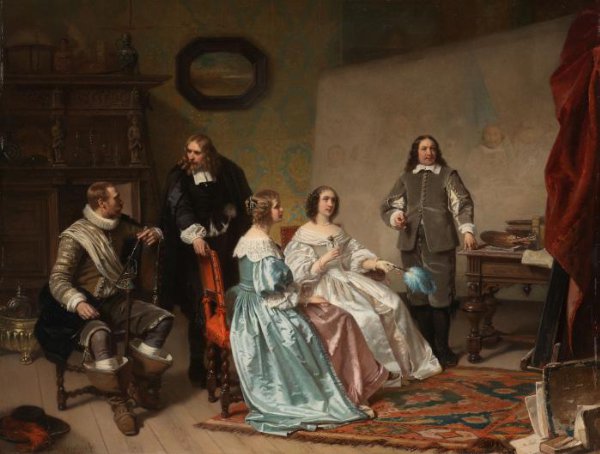 Hendrik Jacobus Scholten, De prinses van Oranje bezoekt het atelier van Bartholomeus van der Helst
