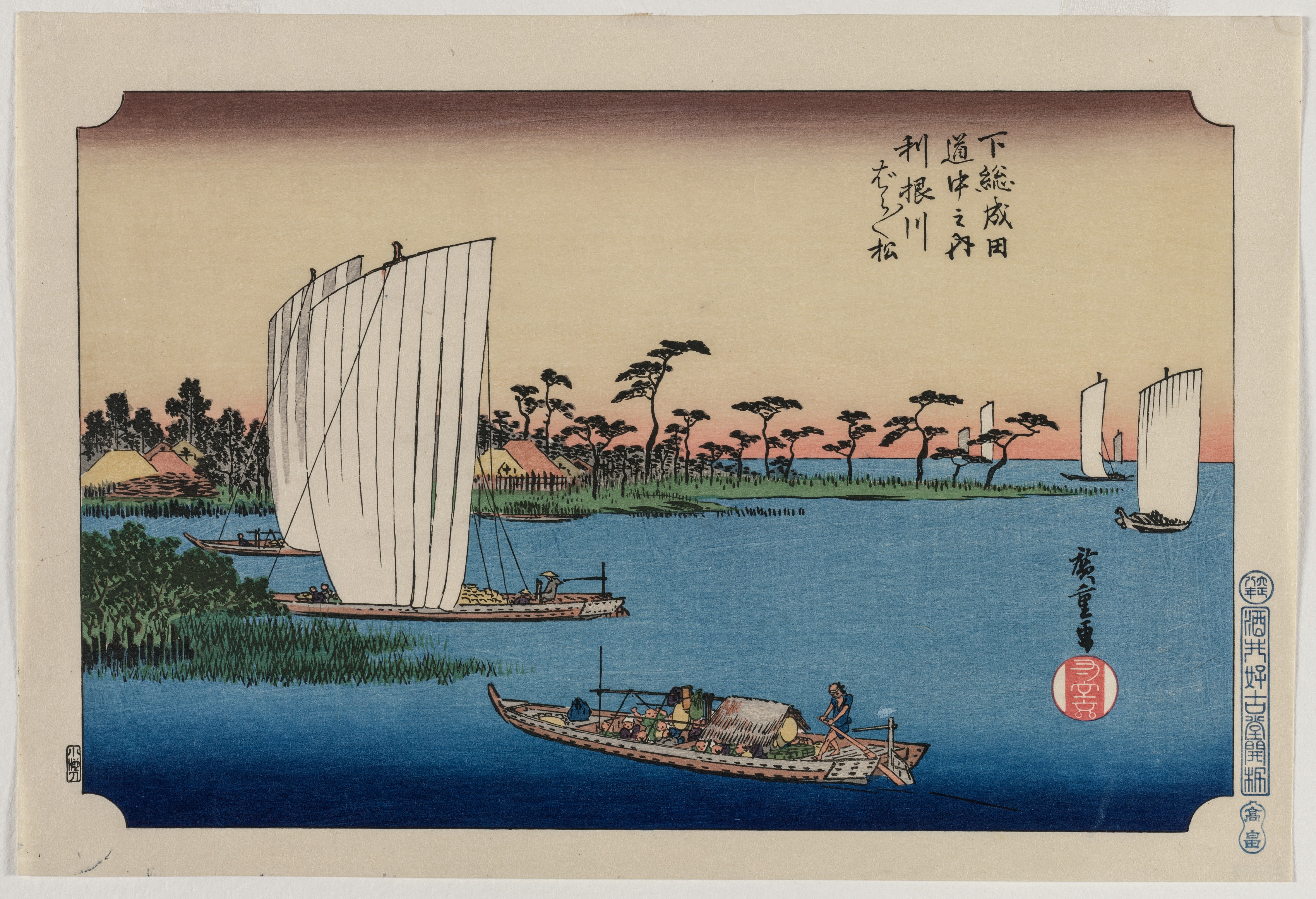 Utagawa Hiroshige, Scattered Pine Trees by the Tone River, from the series The Road to Narita in Shimosa Province