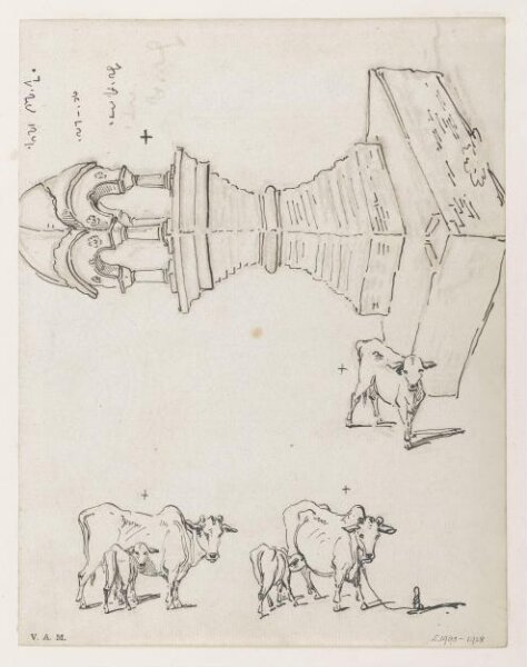 George Chinnery, Cows and calves, and an Indian shrine