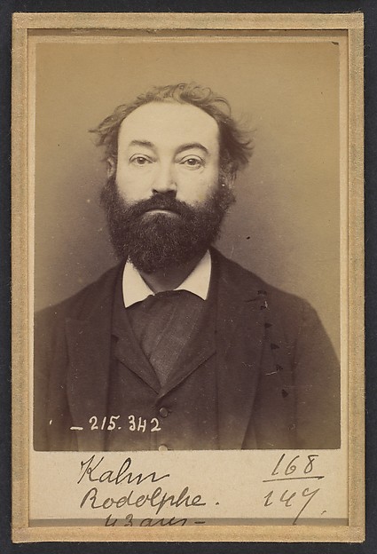 Alphonse Bertillon, Kahn. Rodolphe. 43 ans, né le 15/1/51 à Lyon (Rhône). Courtier de commerce. Anarchiste. 8/3/94.