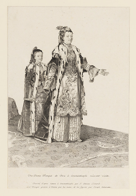 Jean Etienne Liotard, A woman of European descent in Pera, Constantinople receiving visitors, followed by a young girl (Une Dame Franques de Pera à Constantinople recevant visite)