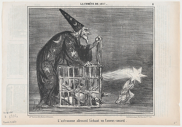 Honoré Daumier, L'astronome allemand lâchant un fameux canard, from La Comète de 1857, published in Le Charivari, March 17, 1857