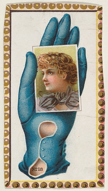 Allen & Ginter, Card Number 18, cut-out from banner advertising the Opera Gloves series (G29) for Allen & Ginter Cigarettes