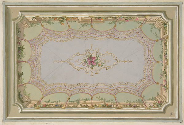 Jules-Edmond-Charles Lachaise, Design for the painted decoration of a ceiling with a trompe l'oeil canopy and roses
