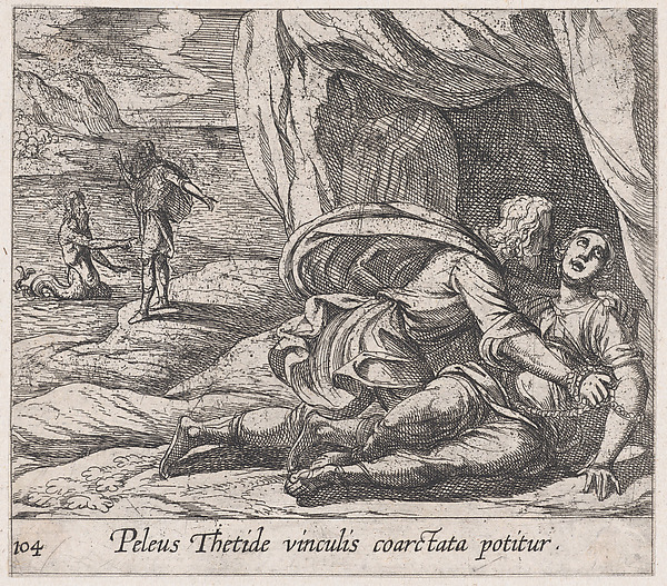 Antonio Tempesta, Plate 104: Peleus Embracing Thetis (Peleus Thetide vinculis coarctata potitur), from Ovid's 'Metamorphoses'