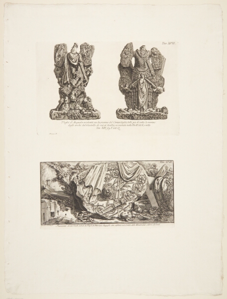 Giovanni Battista Piranesi, Augustus' trofæer på Campidoglio, der en gang har stået over Acqua Giulia-fontænen; samt en vignet
