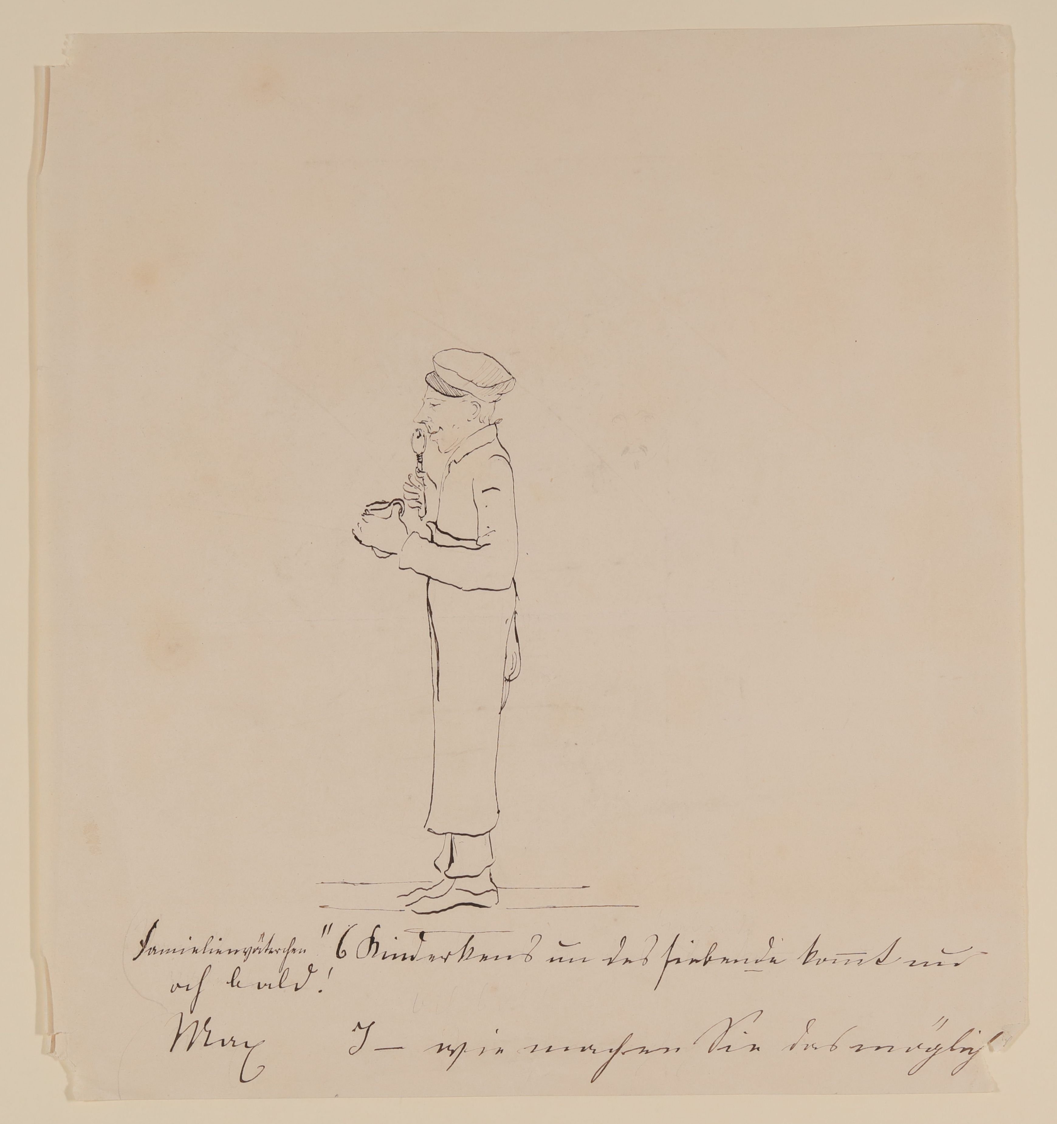 Gisela von Arnim, Stehender Mann im Profil nach links, in der Hand einen Krug und einen Löffel [aus Mappe III aus dem Sommerhoff-Nachlass]