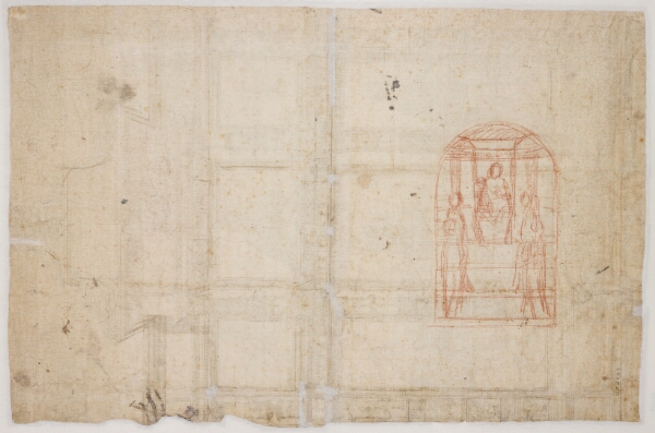 Vittore Carpaccio, Kompositionsskitse til en “sacra conversatione” med fire helgener, halvrund afslutning foroven