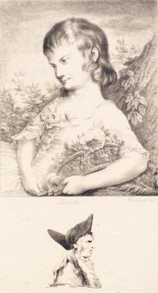 J.F. Clemens, En lille pige med en blomsterkurv og mandsportræt