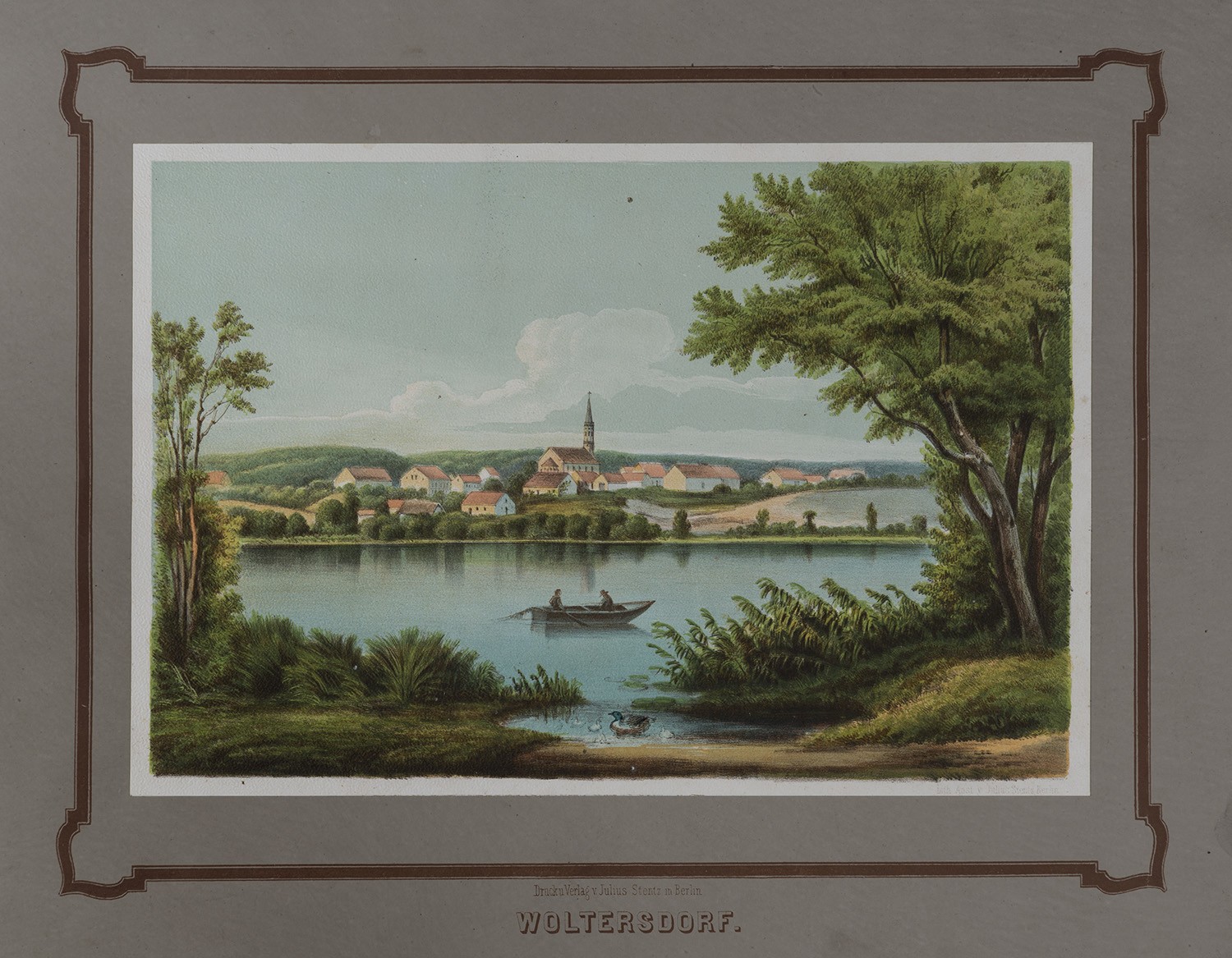 Julius Stentz, Woltersdorf bei Berlin: Dorf über den Bauersee von Nordosten (Rüdersdorfer Album, Tafel 11)