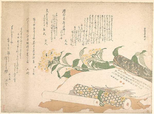 Kitao Shigemasa, Daisies and Two Makimono