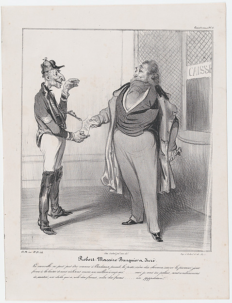 Honoré Daumier, Plate 18: Robert Macaire, banker and juror, from 'Caricaturana,' published in Les Robert Macaires