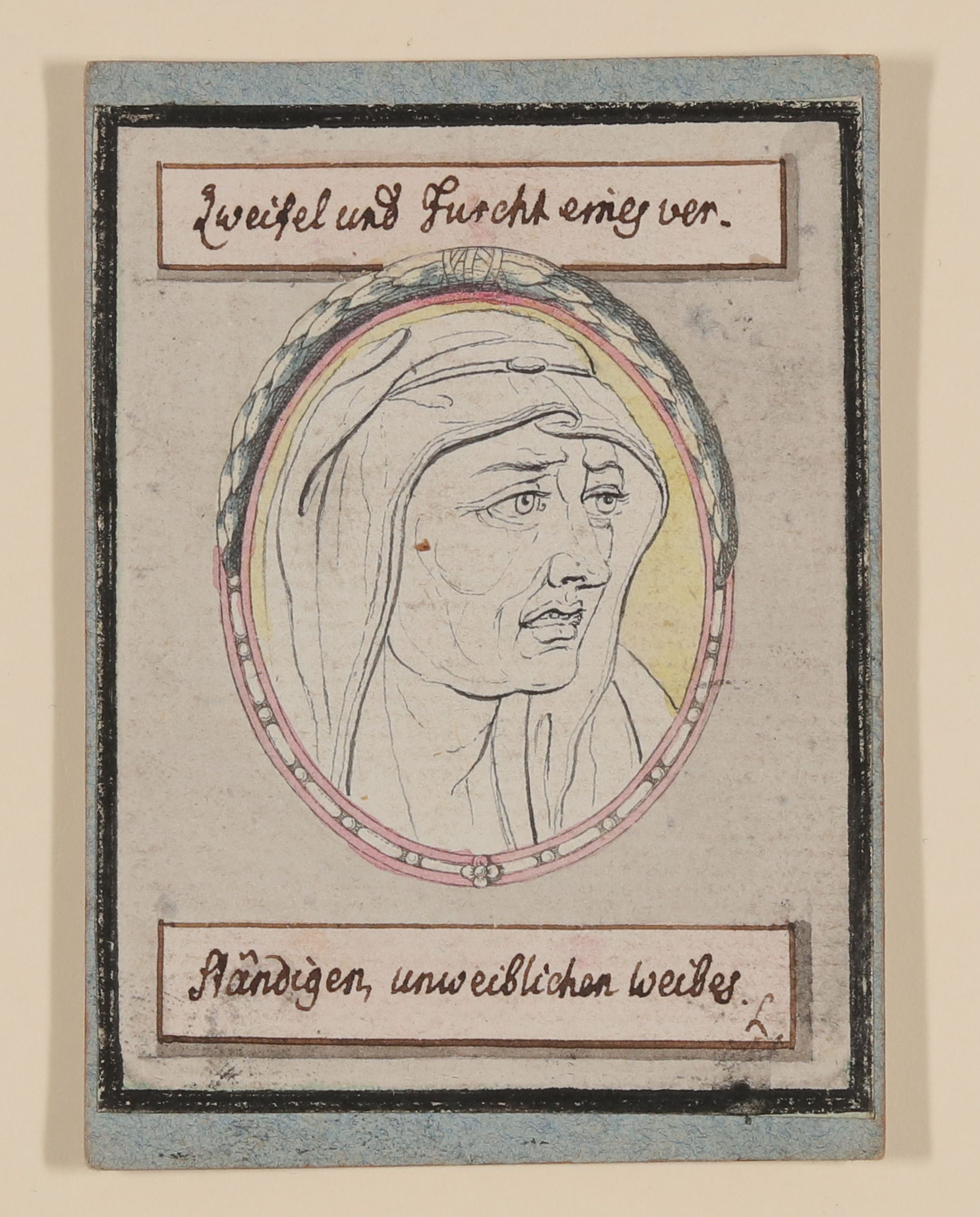 Johann Caspar Lavater, "Zweifel und Furcht eines verständigen, unweiblichen Weibes" [Teil der Serie "Umrisse Koepfe"]
