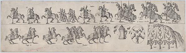 Anonymous, Plate for Sr. Ciriaco Matthei and Sr. Mutio Matthei, from a series of twelve showing knights and their attendants dressed for a tournament (plate 12)