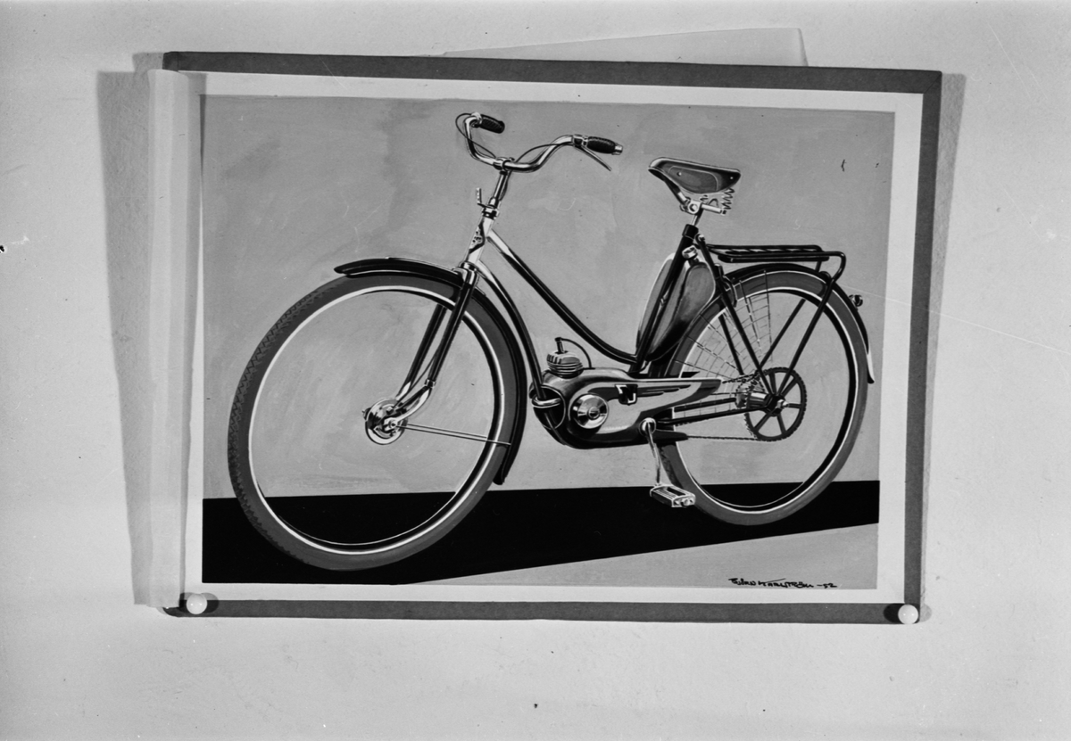 Uppsala-Bild, Nymanbolagen, teckning av moped NV, Uppsala 1952