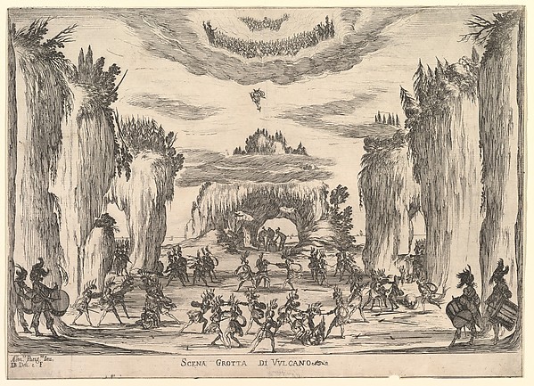 Stefano della Bella, Grotto scene with Vulcan, from "The marriage of the gods" (Le nozze degli Dei)