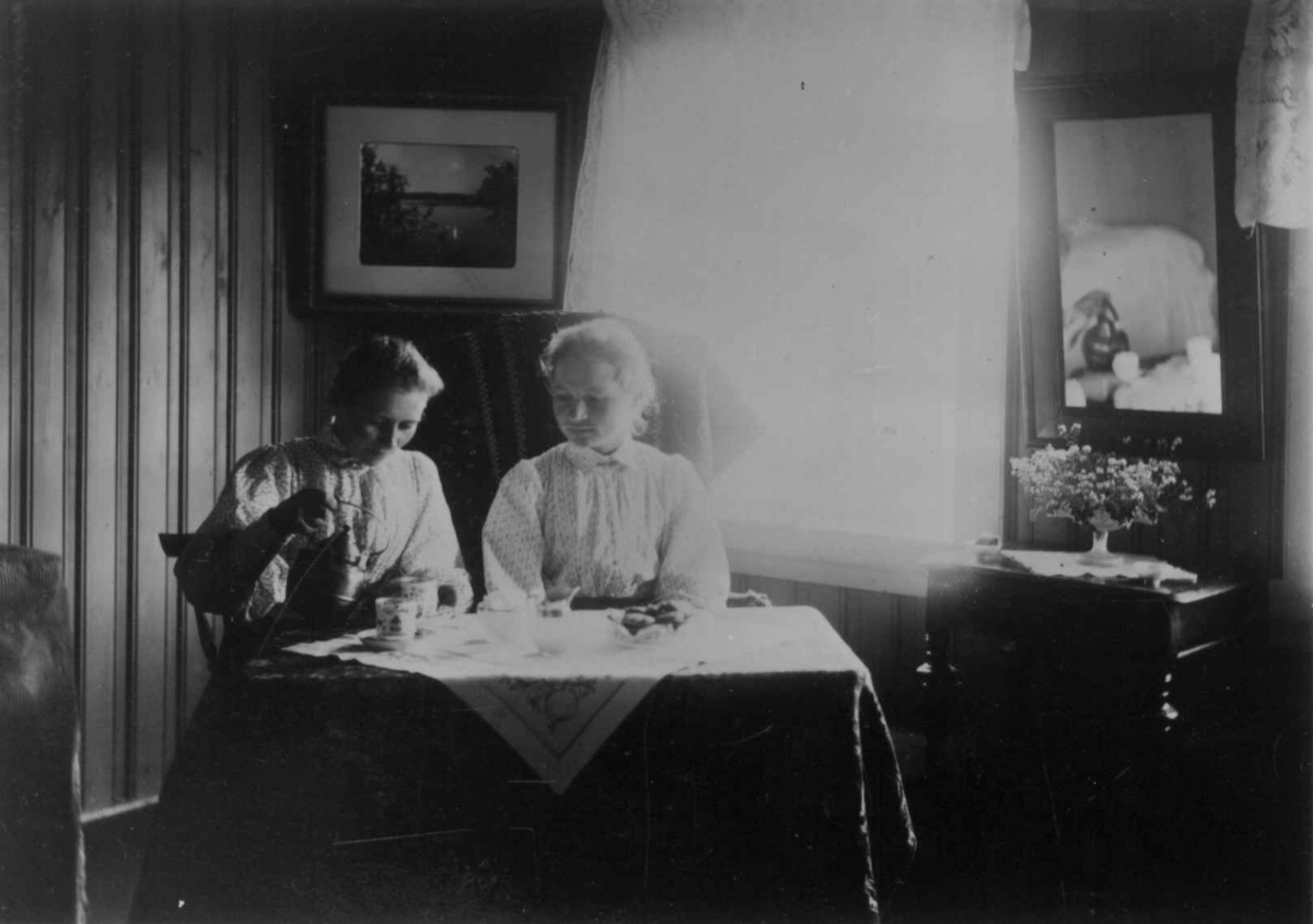 Ellisif Rannveig Wessel, Søstrene Elise og Annette Lilleeng, Kirkenes, Sør-Varanger, Finnmark, fotografert hos ekteparet dr. Andreas B. og Ellisif Wessel i 1890-årene.