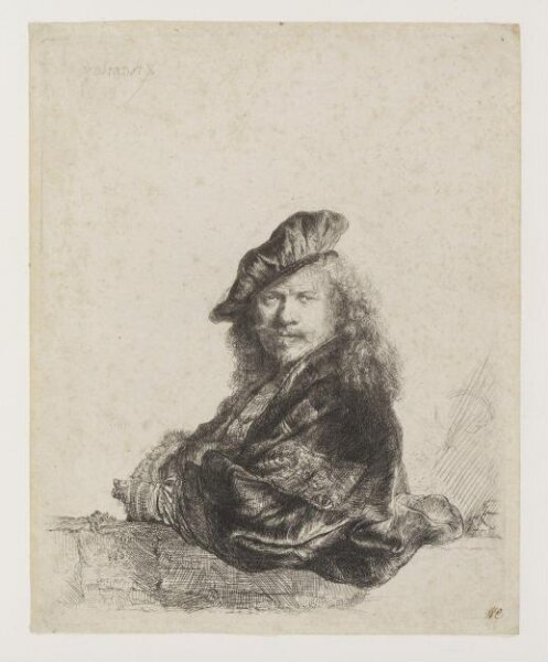 Rembrandt van Rijn, Self portrait leaning on a stone sill