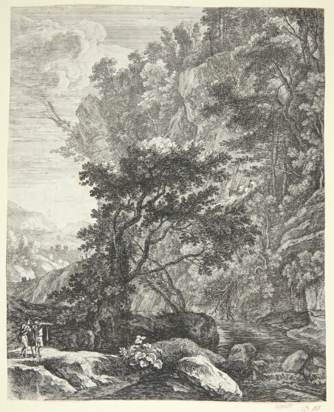 Herman van Swanevelt, Bjerglandskab, i forgrunden to vandrere. "Bjerget"