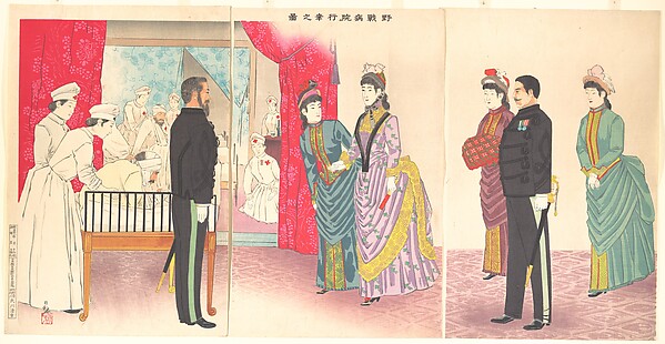 Kobayashi Kiyochika, Illustration of the Empress Visiting a Field Hospital [in Hiroshima] (Yasen byōin gyōkō no zu)