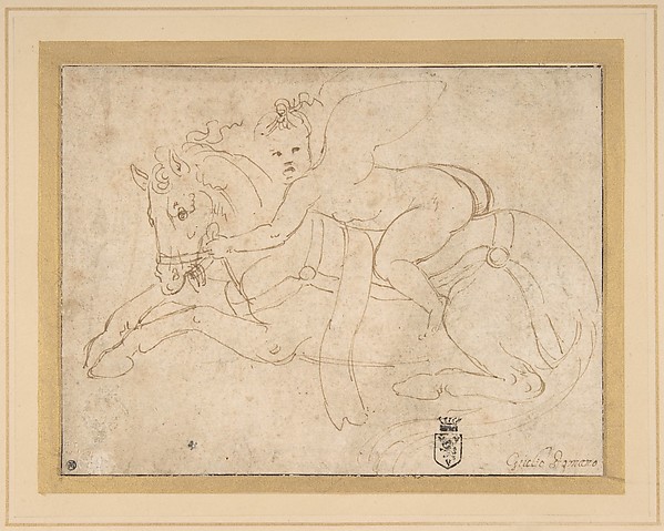 Giulio Romano, Winged Infant Riding a Crouching Horse