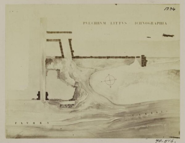 Parker, John Henry, Excavations, 1869 - Plan of the Pulchrum Littus, or Wall of Tufa in the Port of Rome, in the Tiber and mouth of the Marrana, one branch o the Rover Almo.