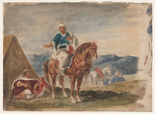 Eugène Delacroix, Three Arab Horsemen at an Encampment