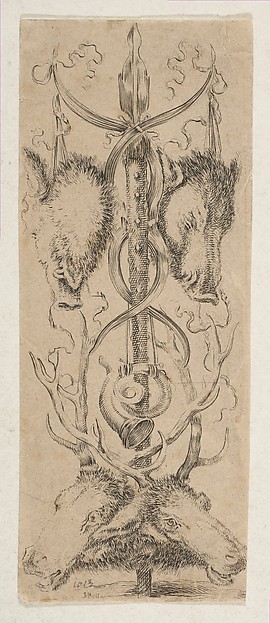 Stefano della Bella, Hunting Trophy with Stag Heads at Bottom