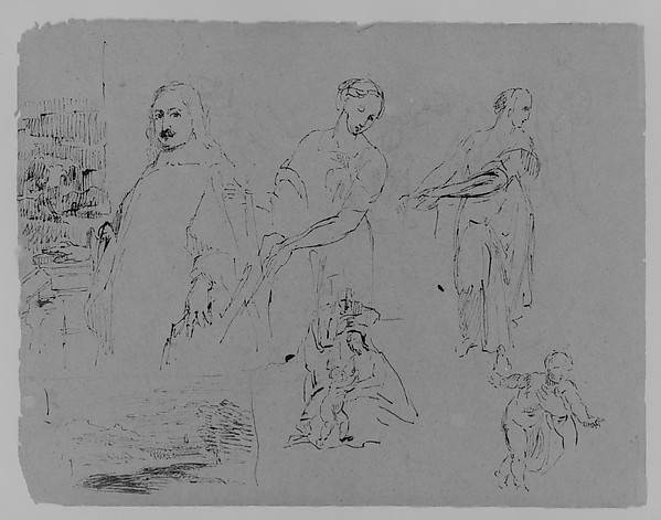 Thomas Sully, Portrait of [Poussin?]; Landscape Composition; Two Women; Woman and Child; Baby (from Sketchbook)