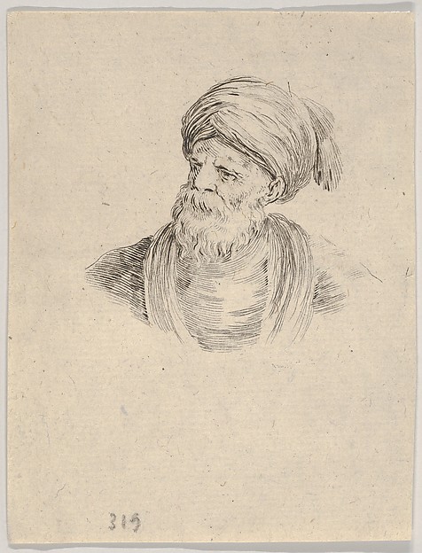 Stefano della Bella, Plate 12: Bust of an old Turkish man in a turban, looking towards the left, from "Various heads and figures" (Diverses têtes et figures)