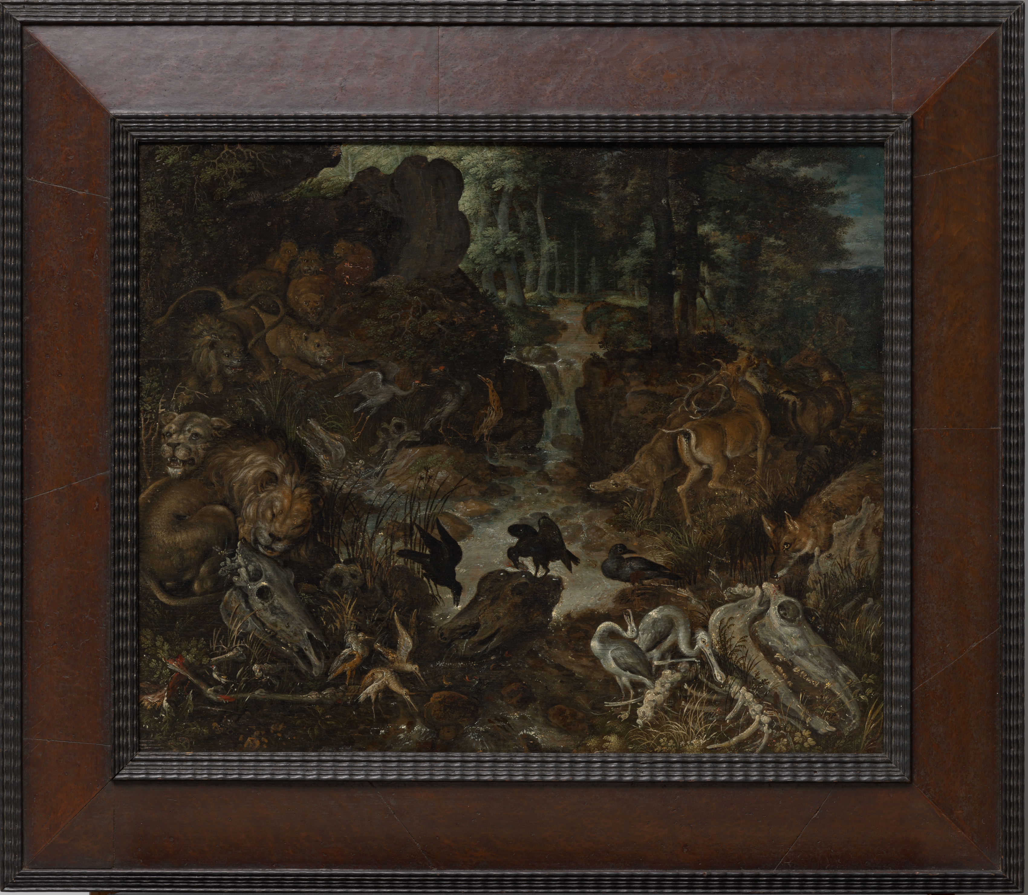 Roelant Savery, Lions and Fox in a Rugged Landscape
