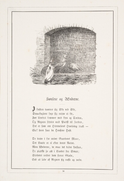 H.P. Hansen, Hønsene og Ænderne. Illustration til H.V. Kaalund, "Fabler for Børn"