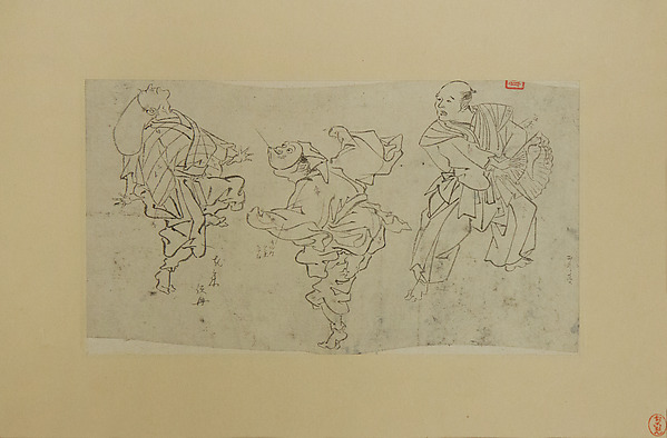 Kawanabe Kyōsai 河鍋暁斎, Three Kyōgen Dancers