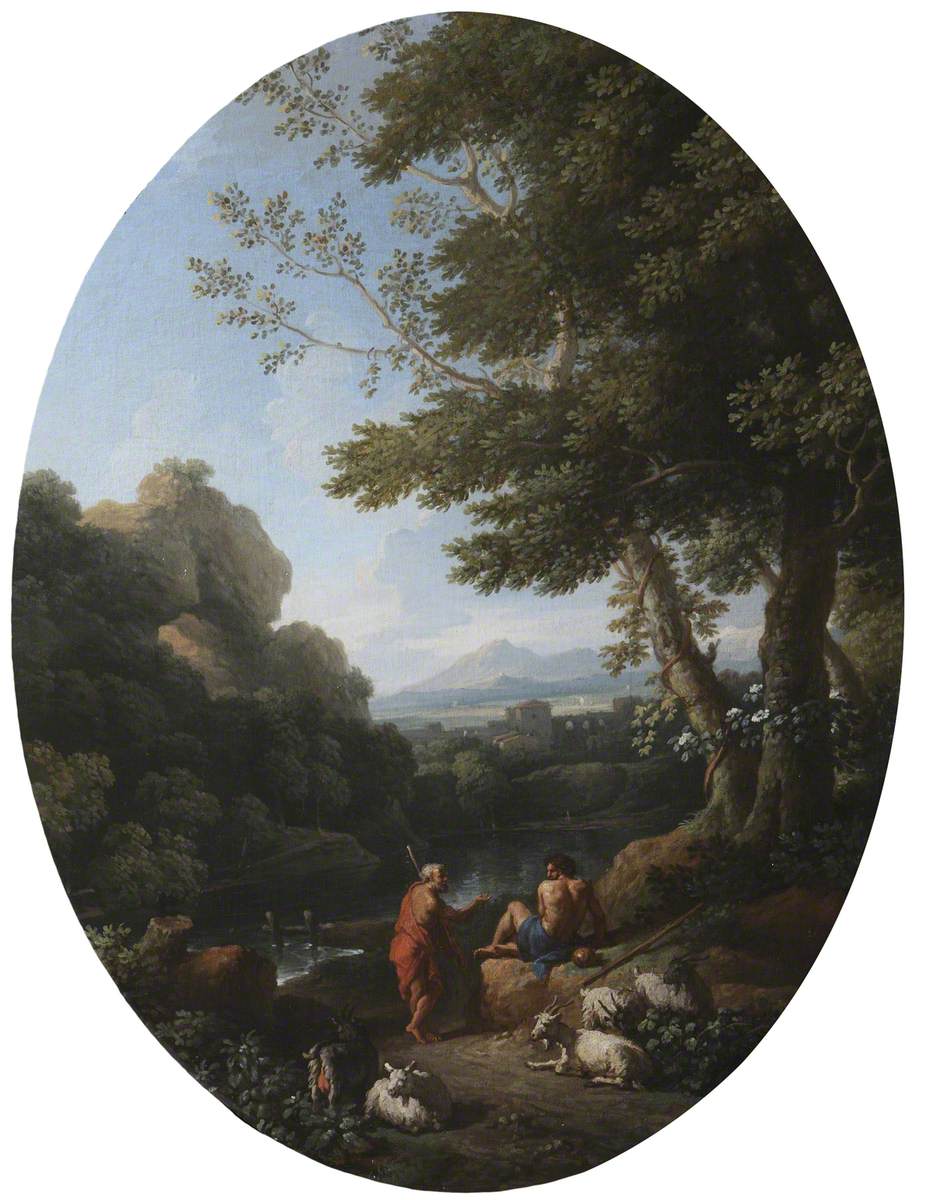 Jan Frans van Bloemen, A Classical Landscape with Two Shepherds and Sheep