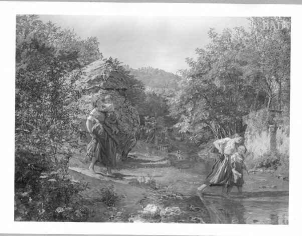 Ferdinand Georg Waldmüller, Peasant woman crosing a creek in a ravine