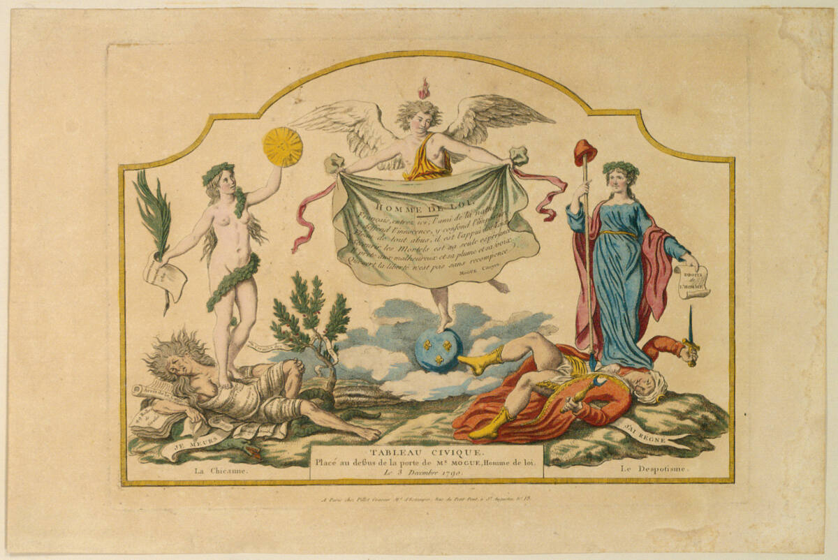 Anonym, HOMME DE LOI; TABLEAU CIVIQUE; Placé au dessus de la porte de M.r MOGUE, Homme de loi; Le 3 Decembre 1790