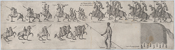 Anonymous, Plate depicting Donato Carcano, from a series of twelve showing knights and their attendants dressed for a tournament (plate 3)