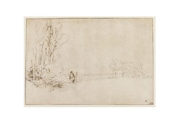 Rembrandt van Rijn, View Looking South Along the Amsteldijk, with a Man Sitting on a Sluice Gate Near a Farmstead