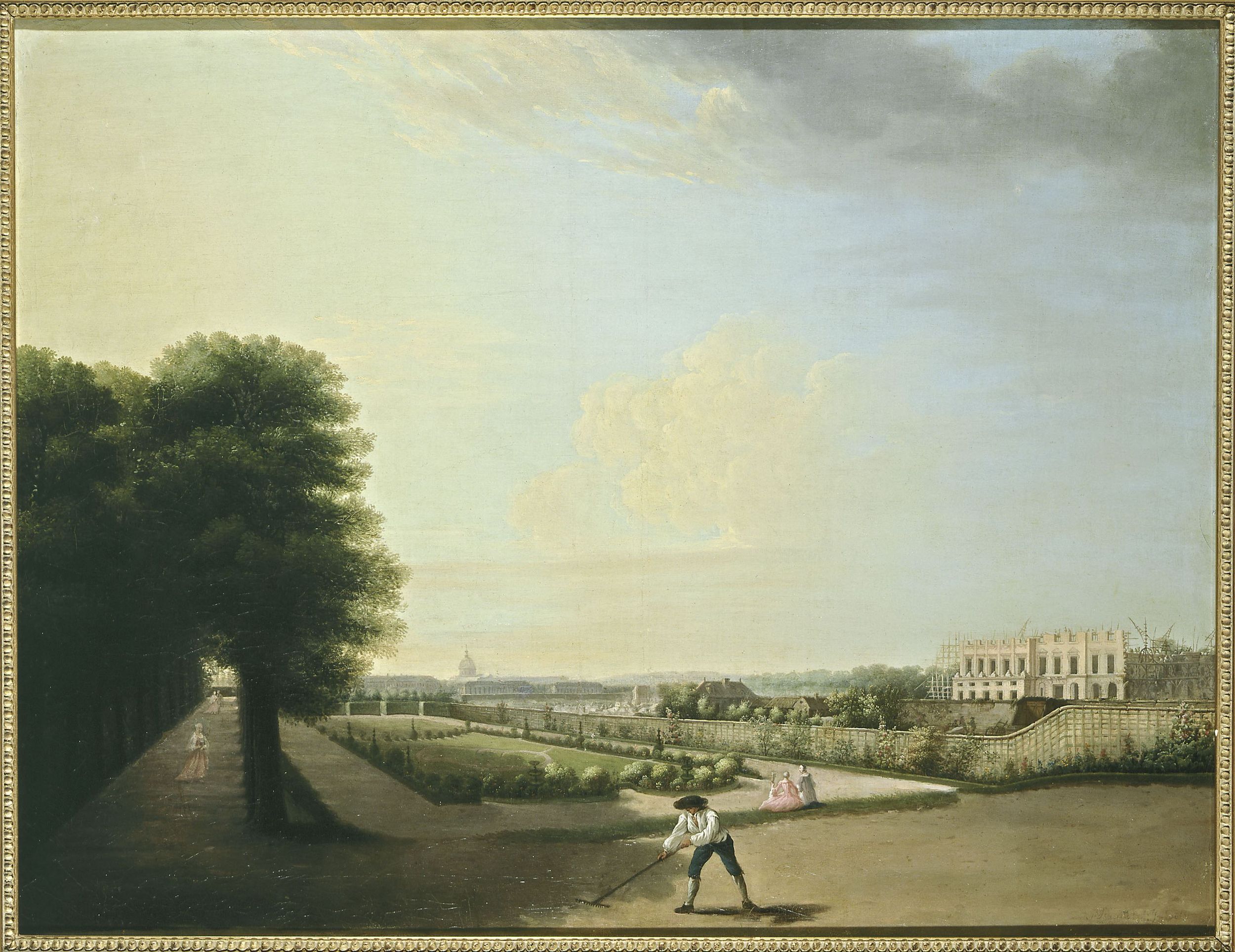 Anonyme, La place Louis XV en construction, vue du jardin de l'hôtel de Resnel, vers 1760.