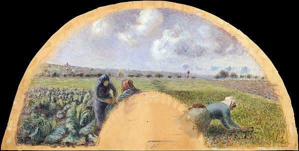 Camille Pissarro, Fan Mount: The Cabbage Gatherers
