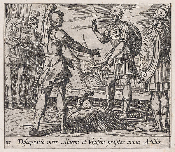Antonio Tempesta, Plate 117: The Dispute over Achilles' Armor (Disceptatio inter Aiacem et Ulyssem propter arma Achillis), from Ovid's 'Metamorphoses'