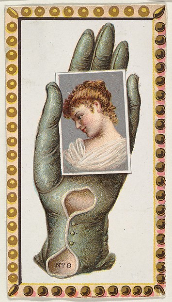 Allen & Ginter, Card Number 8, cut-out from banner advertising the Opera Gloves series (G29) for Allen & Ginter Cigarettes