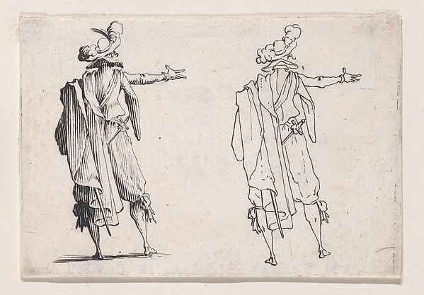 Jacques Callot, L'Homme Vu de Dos la Main Droite Tendue (Man Seen from Behind with his Right Hand Extended), from "Les Caprices" Series A, The Florence Set