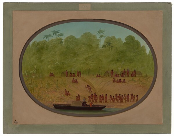 George Catlin, An Omagua Village - Boat Sketch