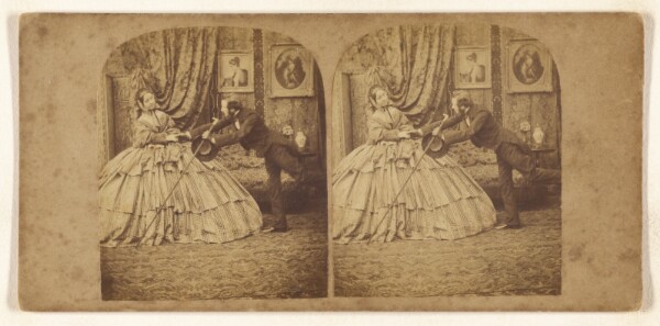 Unknown, [Genre: man trying to hold the hand of woman in hoop dress]